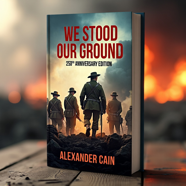 The cover features a dramatic scene of soldiers standing together in a battlefield, facing their fears and ready to defend their ground. The background is filled with smoke and explosions, creating a sense of urgency and danger. The soldiers are shown in various dynamic poses, showcasing their courage and determination.