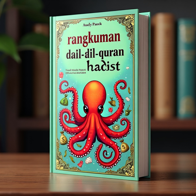 The cover features an illustration of an octopus with its tentacles wrapped around various symbols of usury and haram transactions, such as money bags, interest rates, and forbidden goods. The octopus is depicted in a vivid and eye-catching color palette to grab attention.