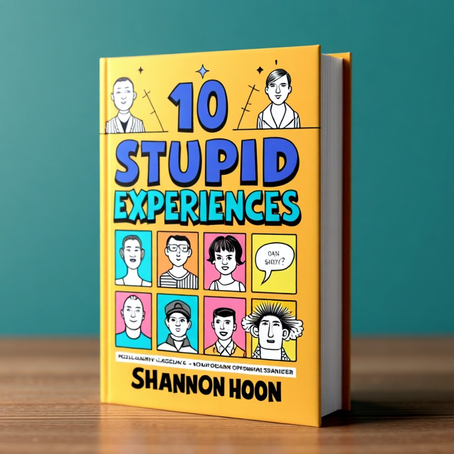 The cover features a colorful comic book strip layout, with 10 different incidents from the book depicted in a fun and exaggerated style. Each incident is shown in a small panel, showcasing the ridiculousness of the experiences.