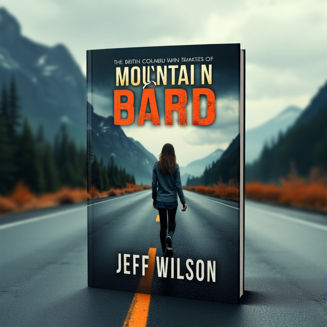 The cover features a young woman walking alone on a desolate mountain highway in British Columbia, Canada. The scene is depicted in a gloomy and desolate atmosphere, with muted earth tones to create a sense of loneliness and fear.