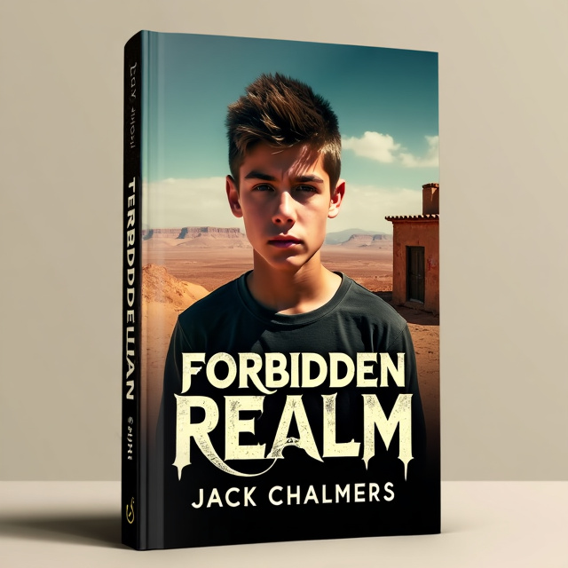 The cover features a close-up of a teen boy, with a serious expression on his face, standing on top of a rustic building. The background shows a vast desert, with a sense of mystery and danger lurking in the distance.