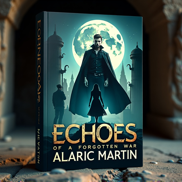 The cover features a dark, eerie setting with a full moon illuminating an ancient tomb. In the foreground, a male vampire stands tall and brooding, his handsome features emphasized. Behind him, a female archaeologist is shown in a determined pose, symbolizing her role in the story. The background is filled with menacing shadows and the silhouette of the insectoid xiphre, hinting at the impending invasion.