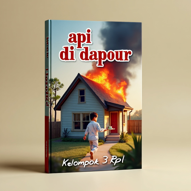 The cover depicts a house that is partially burned down, with smoke rising from the roof. In the foreground, there is a little boy rushing out of the house, wearing pajamas and carrying a breakfast tray. The composition is dynamic and captures the urgency of the situation.