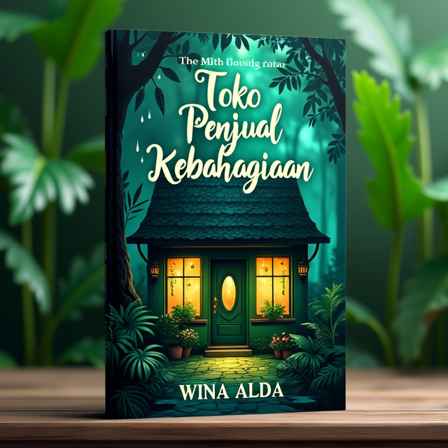 The cover features a mystical store surrounded by lush green jungle foliage. The store is depicted with a hint of sadness, with subtle tears falling from its windows. The overall color palette is a mix of vibrant greens and deep blues, creating a mysterious and magical atmosphere.