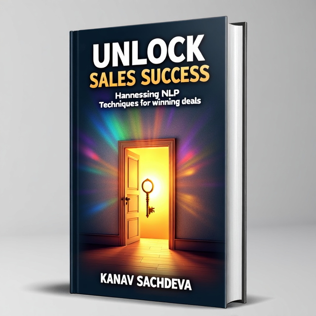 The cover features a golden key unlocking a door shaped like a sales graph, symbolizing unlocking sales success. Behind the door, there is a bright and vibrant burst of colors, representing the potential for success. The author name, Kanav Sachdeva, is displayed prominently at the top of the cover.