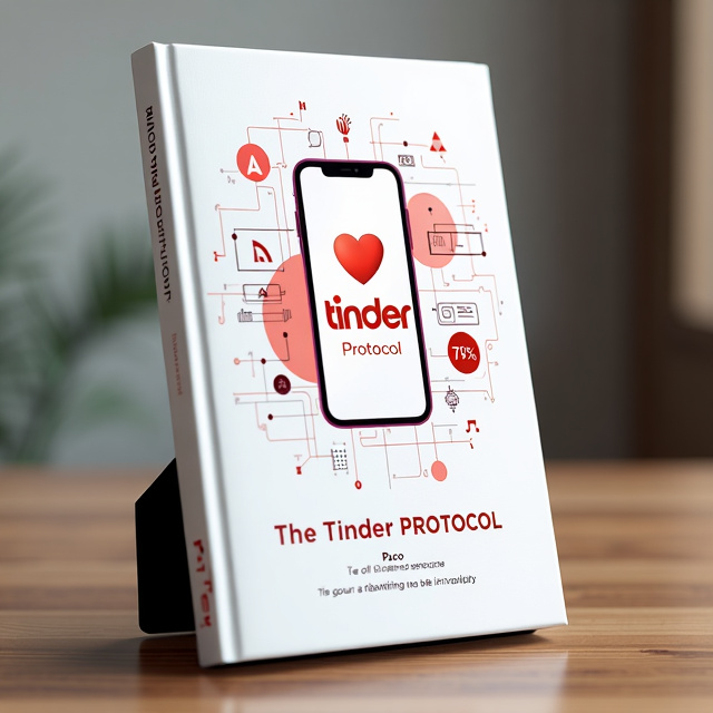 The cover features a close-up image of a smartphone screen displaying the Tinder logo and a heart symbol. The background is clean and white, with subtle engineering-inspired patterns and statistics overlaying the screen image.
