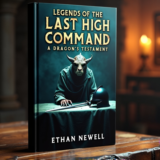 The cover features a dimly lit scene with an old dragon sitting behind a table. In front of the dragon, a cloaked man is seated, with a black templar helmet placed on the table beside a sword. The overall atmosphere is dark and mysterious.