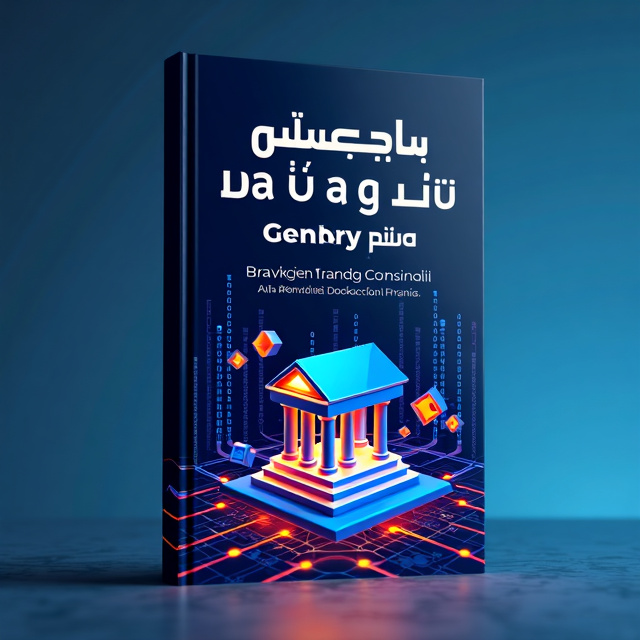 The cover features a modern and dynamic design. It includes a combination of digital elements and blockchain-inspired graphics. The main focal point is a stylized digital bank building, surrounded by binary code and interconnected blocks representing the blockchain technology. The colors used are a mix of vibrant blues and grays, representing the digital and financial aspects of the book's topic.