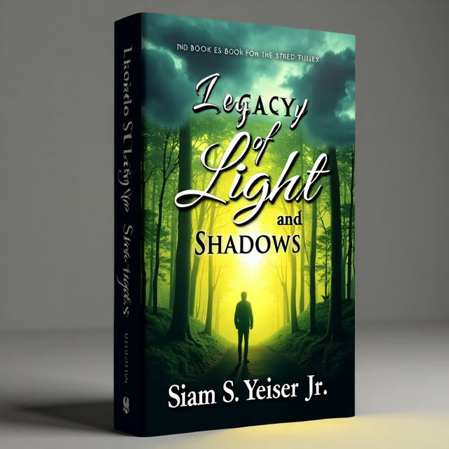 The cover features a forest scene with vibrant green and yellow colors. In the foreground, there is a silhouette of a figure standing amidst the trees, representing the protagonist's journey. The sky above is filled with dark storm clouds, hinting at the conflict and challenges in the story.