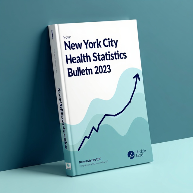 The cover will feature a clean and minimalistic design with a solid color background. The top portion will display the book title "New York City Health Statistics Bulletin 2023" in bold and concise typography. In the center, there will be a rising curve graph symbolizing the increase in health statistics. Below the graph, there will be a broken line representing the data analysis process.