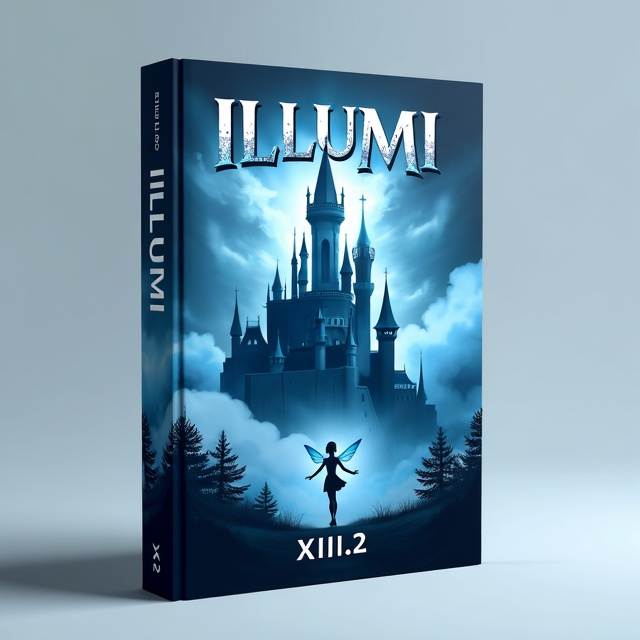 The cover features a striking image of a towering castle (Kastil) against a backdrop of swirling clouds (awan). In the foreground, there is a figure of a fairy (Peri) with outstretched arms, exuding a sense of joy and happiness. The colors used are a gradient of blue and white (BIRU PUTIH GRADASI), creating a sense of depth and intrigue.