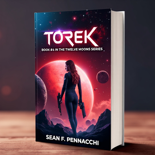 The cover depicts a futuristic space scene with a giant red planet in the background, surrounded by swirling cosmic dust and stars. In the foreground, there is a close-up image of Karen, the protagonist, in her Thresher uniform, holding a futuristic weapon. The scene is filled with a sense of adventure and excitement.
