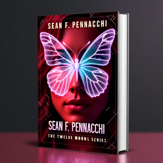 The cover features a close-up image of Commander Karen Ashton's face, partially covered by a holographic butterfly wing. The background is a vibrant red, with black geometric shapes representing the Prism Empire's technology.