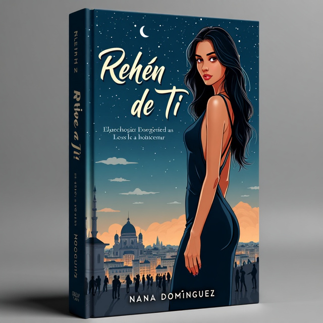 The cover features a realistic illustration of a young woman with a slender figure and expressive brown eyes. She is wearing a long, fitted black dress and her long dark hair falls over her back. The illustration is set against a city landscape on a starry night full of people. The overall mood of the cover is melancholic and nostalgic, with a touch of romance and hope.