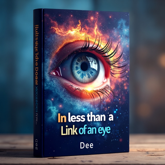 The cover features a close-up image of a vibrant, mesmerizing eye in the center, representing self-reflection and self-awareness. Surrounding the eye, there are elements representing the four elements of nature - fire, water, wind, and soil. The eye is gazing towards a distant view of the universe, symbolizing the infinite possibilities and growth that can be achieved through self-help and personal development.