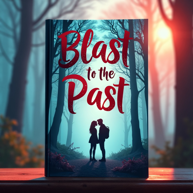The cover features an ethereal landscape with a misty forest in the background. In the foreground, a couple stands close together, their figures partially transparent, giving a sense of the secretive and outerworldly nature of the story. Soft rays of light shine through the trees, creating a dream-like atmosphere. The colors used are predominantly a mix of blue and red, symbolizing romance and danger.