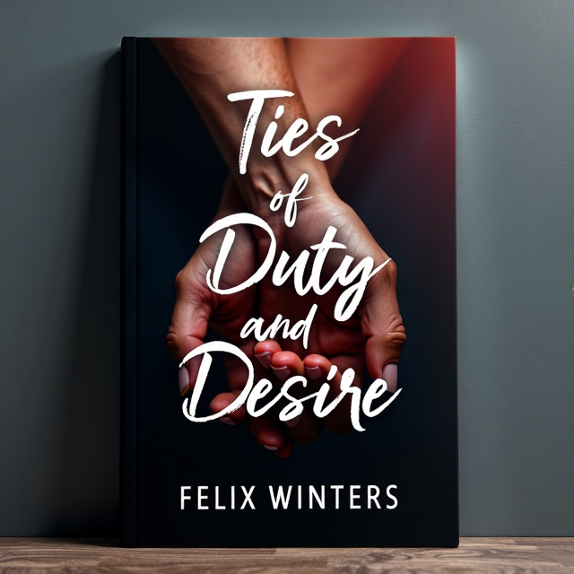 The cover features a close-up shot of two intertwined hands, one with a masculine appearance and the other with a feminine appearance, symbolizing the theme of love and connection. The background is a dark, textured surface, adding a sense of mystery and passion to the overall design.