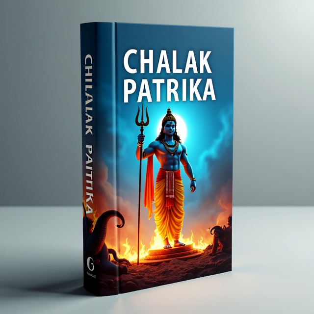 The cover features a striking image of Lord Rama burning the statue of Ravana, symbolizing the victory of good over evil. The image is set against a vibrant blue background, conveying a sense of calm and spirituality.