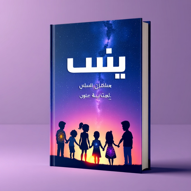The cover features a vibrant purple background with a large illustration of a group of children in the foreground, looking up at a starry blue sky. The children are holding hands and their silhouettes are filled with colorful patterns, representing diversity and unity. The title "اتیسم" is prominently displayed in bold white letters at the top of the cover, while the author's name "خدیجه یاری سعیدعابدزاده" is placed in smaller white letters at the bottom.