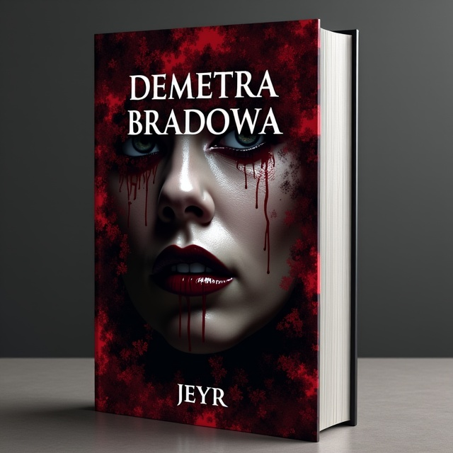 The cover features a close-up image of a woman's face, partially obscured by shadows, with a hint of blood trickling down her lips. The background consists of an abstract pattern of dark red and black swirls, representing the psychological and obsessive themes of the book.