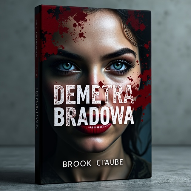 The cover features a close-up image of a woman's face, partially obscured by dark shadows. Her eyes are intense and filled with obsession, conveying the psychological theme of the book. In the background, there is a faded image of Bradowa Palace, symbolizing the setting of the story. Splatters of dark red paint are incorporated throughout the design, hinting at the dark passions and violence within the book.