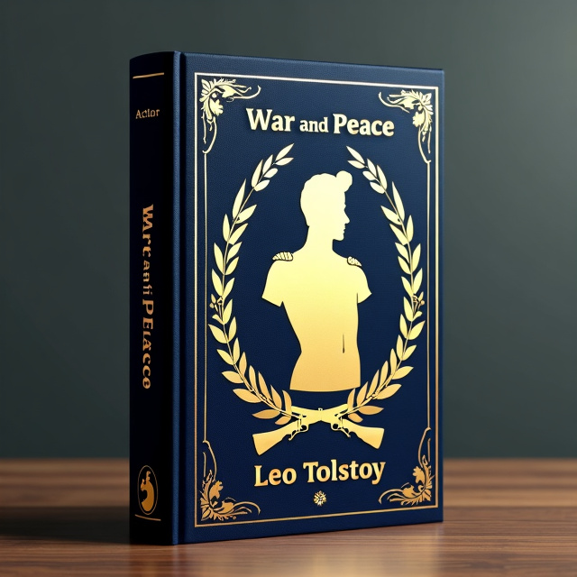 The cover features a dark blue background with a gold silhouette of Napoleon Bonaparte's torso in the center. Surrounding the silhouette are gold olive branches and XIX-century guns, creating an elegant and majestic atmosphere.