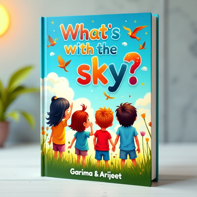 The cover features a colorful and vibrant illustration of a group of children looking up at the sky, with various animals and birds flying overhead. The sky is filled with fluffy clouds and a bright sun.