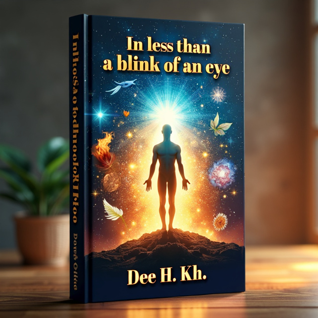 The cover features a human figure standing in the center, surrounded by elements of nature such as fire, water, soil, and the universe. The human figure is depicted with a radiant aura, symbolizing divinity and spirituality. The elements of nature are intertwined with the figure, representing the unity between humans and the natural world.