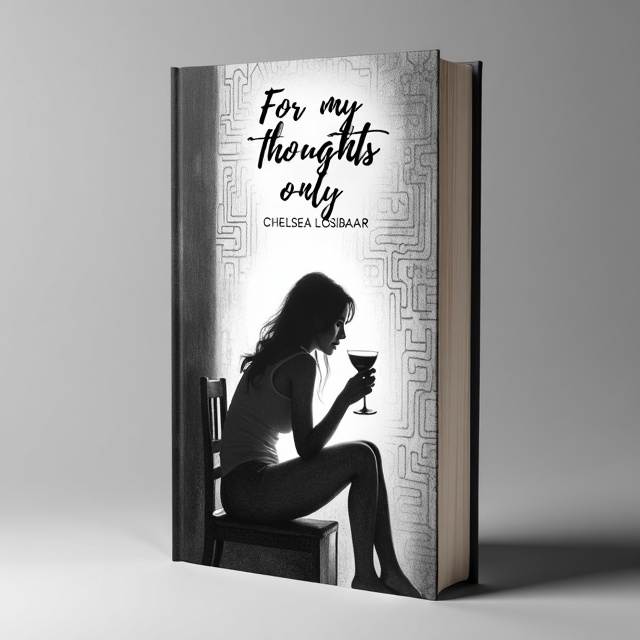 The cover features a pencil painting of a woman sitting in a dimly lit room, holding a wine glass in one hand and looking contemplative. Her face expresses pain and heartache, reflecting the emotions portrayed in the poetry. The background showcases a tangled maze-like design, symbolizing a tangled mind.