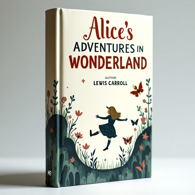 The cover features negative space with a central illustration of Alice falling down the rabbit hole. The illustration is simple and minimalistic, with clean lines and limited colors, creating a sense of wonder and curiosity. The white background enhances the negative space and gives a sense of purity and innocence.
