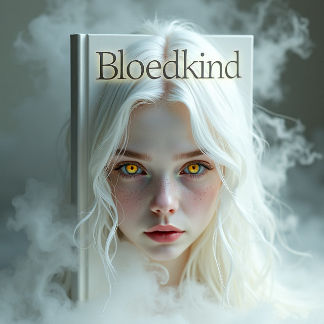 The cover features a white background with a soft, ethereal glow. In the center, a pale, twenty-year-old girl with white hair and bright yellow eyes is depicted, her gaze calm and serene. She is surrounded by wisps of white mist, giving the impression of magic or otherworldliness.