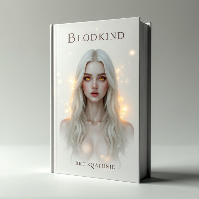 The cover features a pale, twenty-year-old girl with white hair and yellow eyes, positioned in the center. The girl is surrounded by a soft, ethereal glow, giving a calm and otherworldly feel to the image. The background is pure white, creating a minimalist and elegant look.