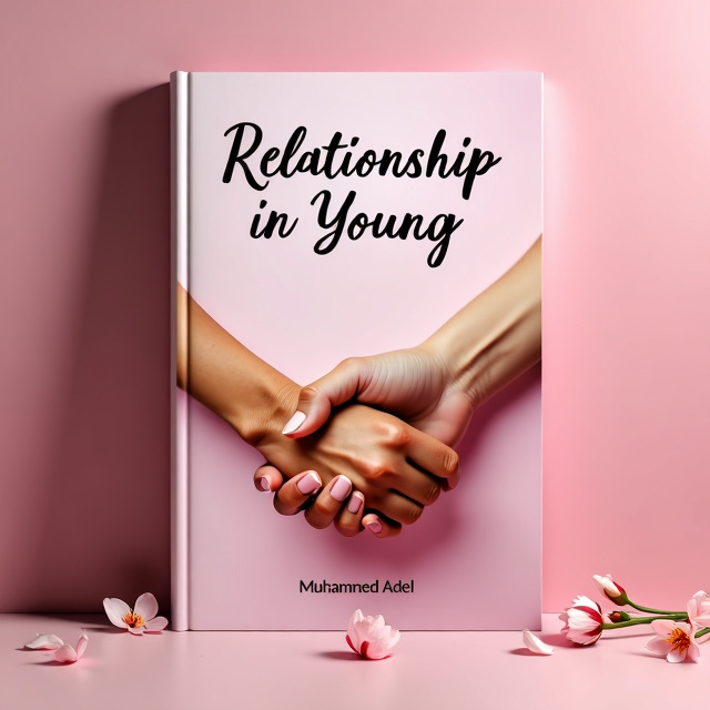 A close-up image of two hands intertwined, symbolizing a young couple in love. The hands are placed against a soft, pastel pink background with delicate flower petals scattered around them.