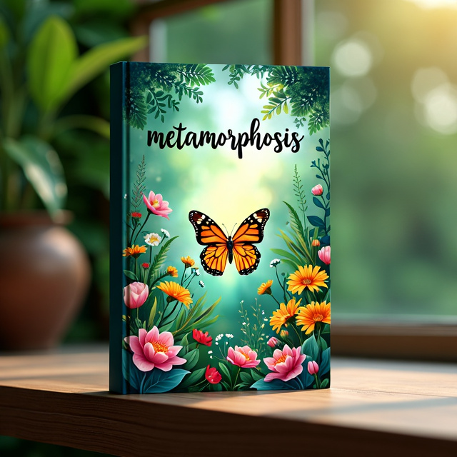 The cover features a vibrant and lush garden bursting with blooming flowers and vibrant green foliage. In the center, there is a butterfly emerging from its cocoon, symbolizing transformation and renewal.