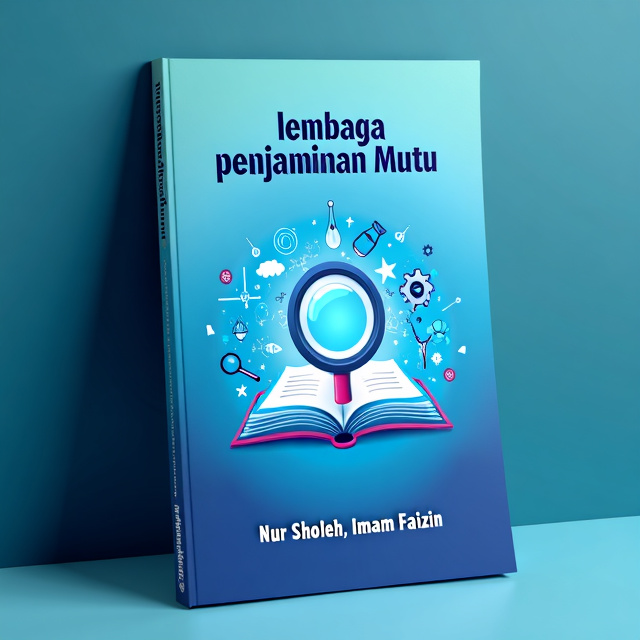 A vibrant blue background with a gradient effect that fades from dark blue at the top to light blue at the bottom. In the center, a prominent logo depicting a book with a magnifying glass on top, symbolizing the pursuit of knowledge and quality assurance. Surrounding the logo, various scientific symbols such as beakers, gears, and mathematical equations add an element of science and technology to the cover.