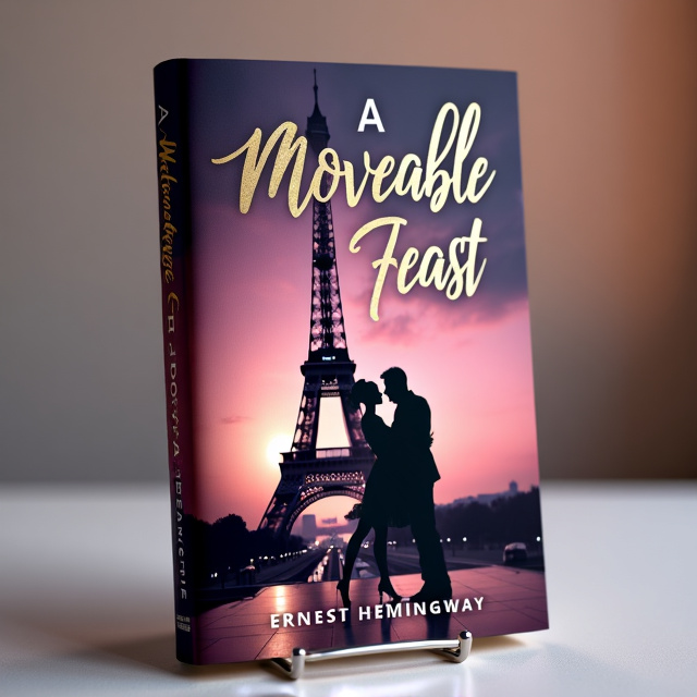 The cover features a silhouette of the Eiffel Tower against a dusky pink and purple sky, with a couple dancing in the foreground. The couple is depicted in black and white, creating a contrast with the vibrant background.