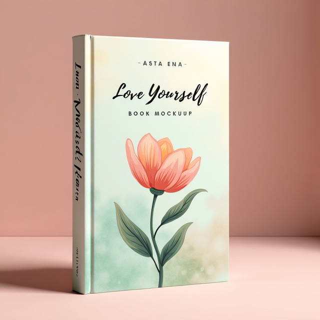 The cover features a soft, pastel-colored background with a gentle texture. In the center, there is a beautiful, illustrated flower blooming, symbolizing growth and self-discovery. The title "تخطي التعلق" is placed above the flower, with each word stacked on top of each other in a bold, elegant font. The subtitle "Love Yourself" is written below the flower in a more delicate, script-like font.