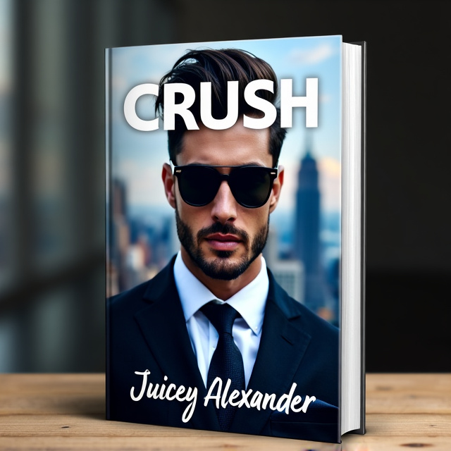The cover features a close-up image of a handsome man with a mysterious expression, wearing a suit and tie. Behind him, there is a blurred background of a bustling city skyline. The man's face is partially covered by a pair of sunglasses, adding an element of intrigue to the design.