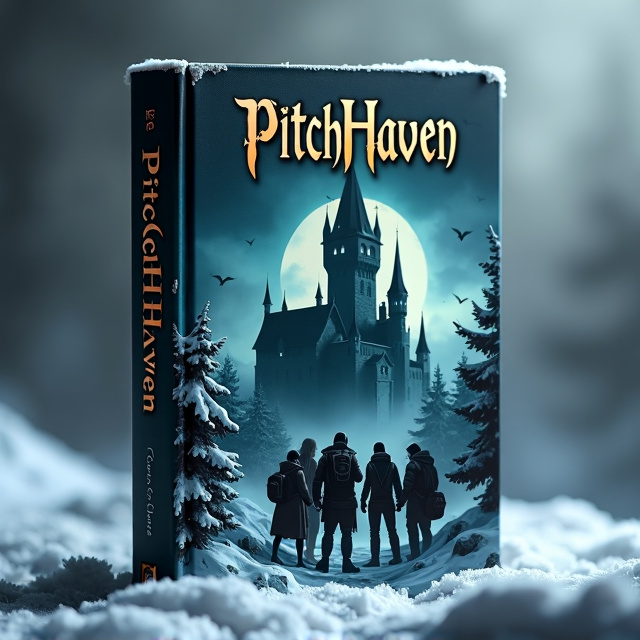 The cover features a dark, gothic castle towering above a group of five adventurers, huddled together in the foreground. The castle is surrounded by a snowy landscape, adding to the eerie atmosphere. The adventurers are depicted in a tense and apprehensive manner, with their expressions reflecting their fear and anticipation. The overall composition creates a sense of suspense and adventure.