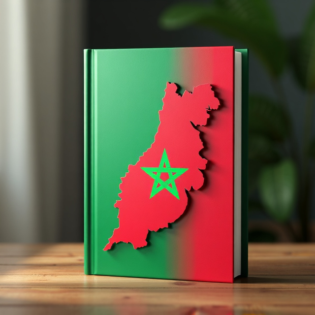 The cover features a prominent image of a map of Morocco, with the social protection system symbol superimposed on it. The Moroccan flag serves as the background, highlighting the progress and prosperity of the country. The colors used are consistent with the colors of the flag to create a cohesive visual composition.