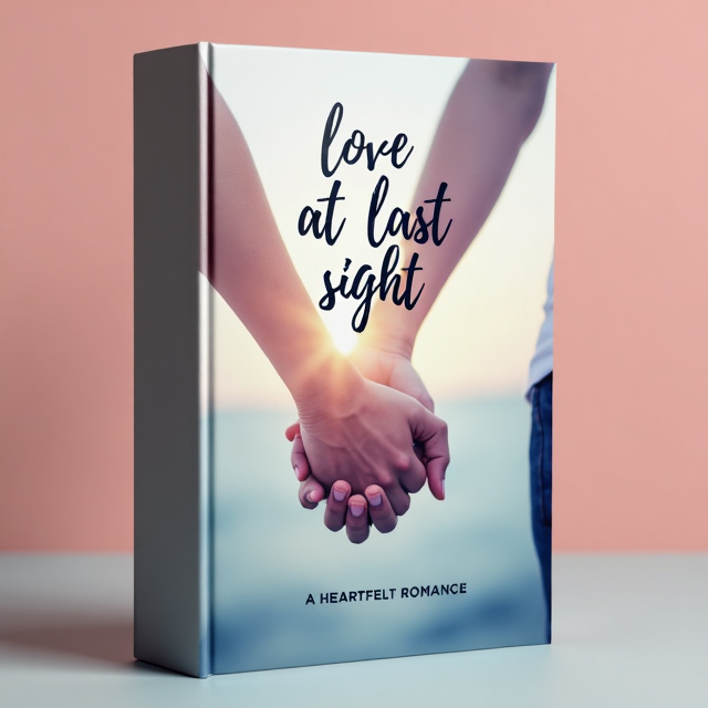 The cover features a close-up image of a couple's hands holding each other, with a soft and dreamy filter applied. The background is a gradient of pale pink and blue, signifying both love and sadness. The title, "love at last sight," is positioned at the top in a cursive font, while the subtitle, "A Heartfelt Romance," is placed at the bottom in a more modern and clean font.