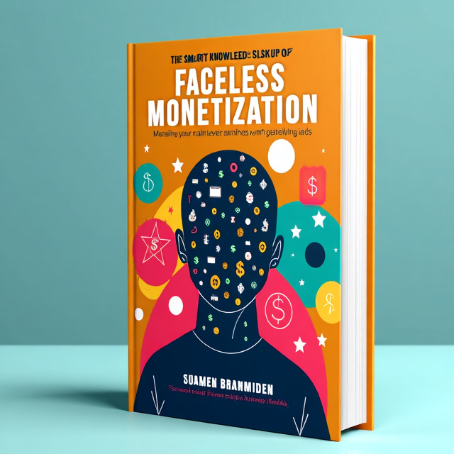 The cover features a vibrant and colorful abstract artwork that portrays the idea of faceless monetization. It includes various geometric shapes and patterns that symbolize creativity and innovation. The focal point of the design is an eye-catching illustration of a faceless figure surrounded by money signs, representing the monetization aspect of the book.
