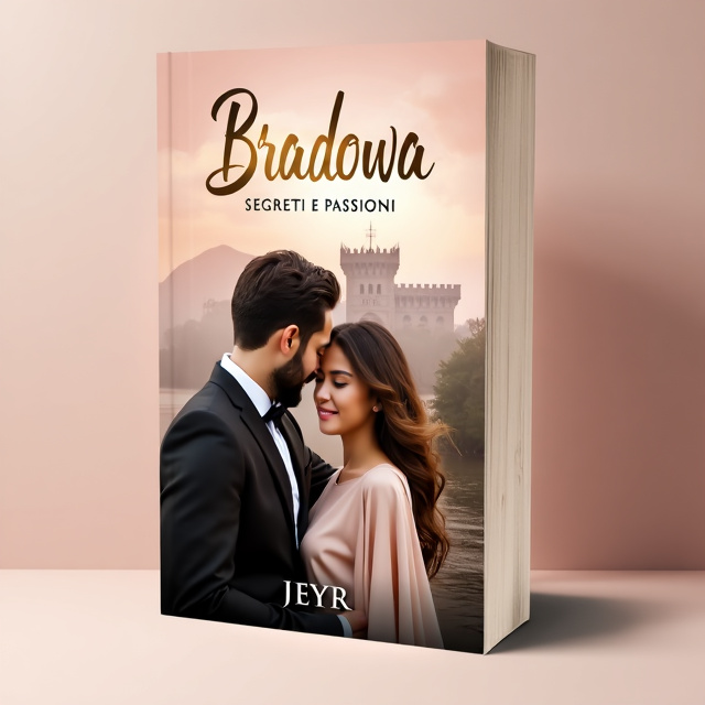 The cover features a close-up image of a couple, with the woman leaning against the man's shoulder. The background is a soft cloud pink gradient, with subtle hints of gold beige. The Bradowa Palace is depicted in the background, partially obscured by fog, symbolizing the secrets within.