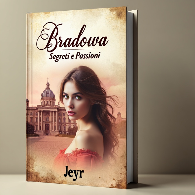 The cover features a close-up image of a graceful woman with a mysterious expression, representing Demetra. Behind her, there is a faded image of a grand and imposing palace, symbolizing Bradowa Palace. The color palette consists of cream, old pink, and soft orange, creating a vintage and romantic atmosphere.