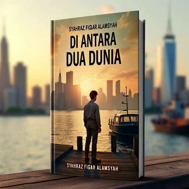 The cover features a young man standing at a dock in New York City, with the skyline of tall, industrial buildings in the background. The man is dressed in simple but period-appropriate clothing and appears pensive as he gazes out at the horizon. The color palette includes earthy tones with a touch of gold from the setting sun.