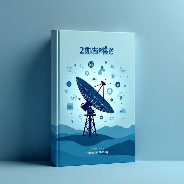 The cover features a network satellite in the center, surrounded by various digital icons representing communication and broadcasting. The background is a soothing blue color, symbolizing peace and tranquility.