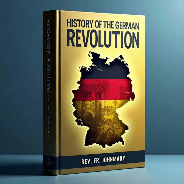 The book cover features a dark yellow background with a gradient blue overlay that creates a sense of depth and dimension. In the center of the cover, there is an image of the German flag, slightly faded and distressed to evoke a historical feel. Overlapping the flag is a map of Germany, highlighting the region relevant to the German revolution of 1918-1919.