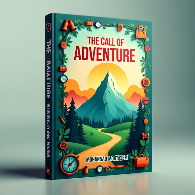 A striking image of a mountain peak surrounded by lush greenery, with a winding path leading towards it. The image is framed by a border of adventure-related icons such as a compass, binoculars, and a hiking boot. The colors are vibrant and evoke a sense of excitement and wonder.
