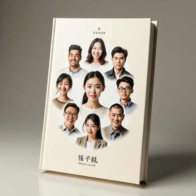 The cover features a minimalist design with a pale background. It includes eight portraits of different individuals, capturing their expressions and emotions. The portraits are arranged in a circular formation, radiating from the center of the cover.