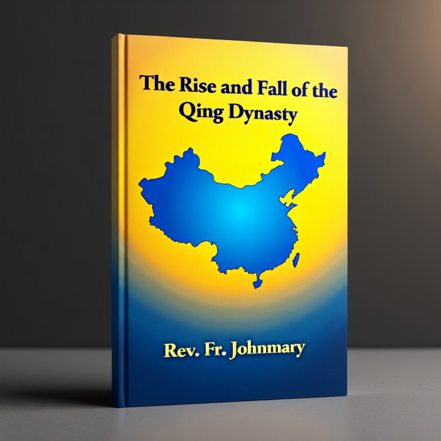 The cover features a dark yellow background that gradually transitions into a gradient blue at the bottom. Positioned at the center of the cover is an image of the Chinese flag with a map of China superimposed on it. The flag and map are in shades of blue, symbolizing the rise and fall of the Qing Dynasty.